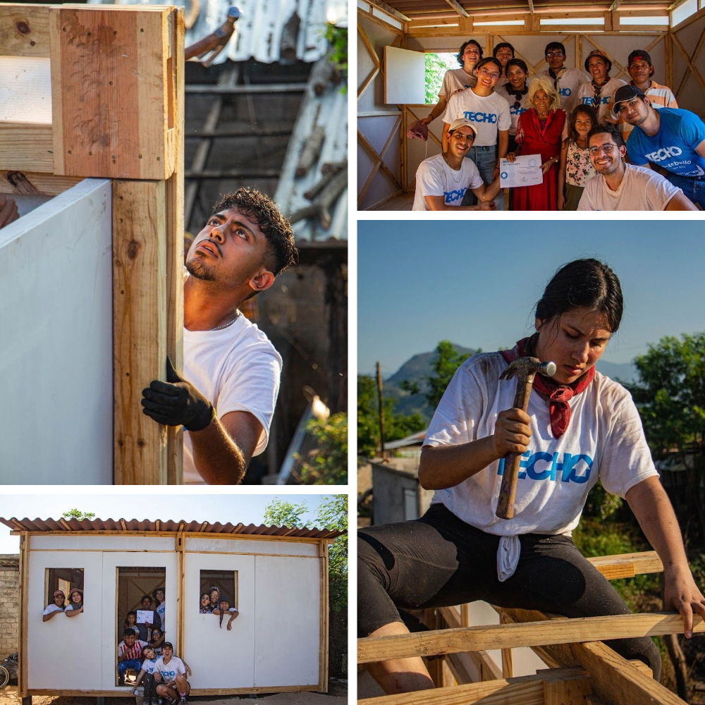 TECHO volunteers rebuilding a home