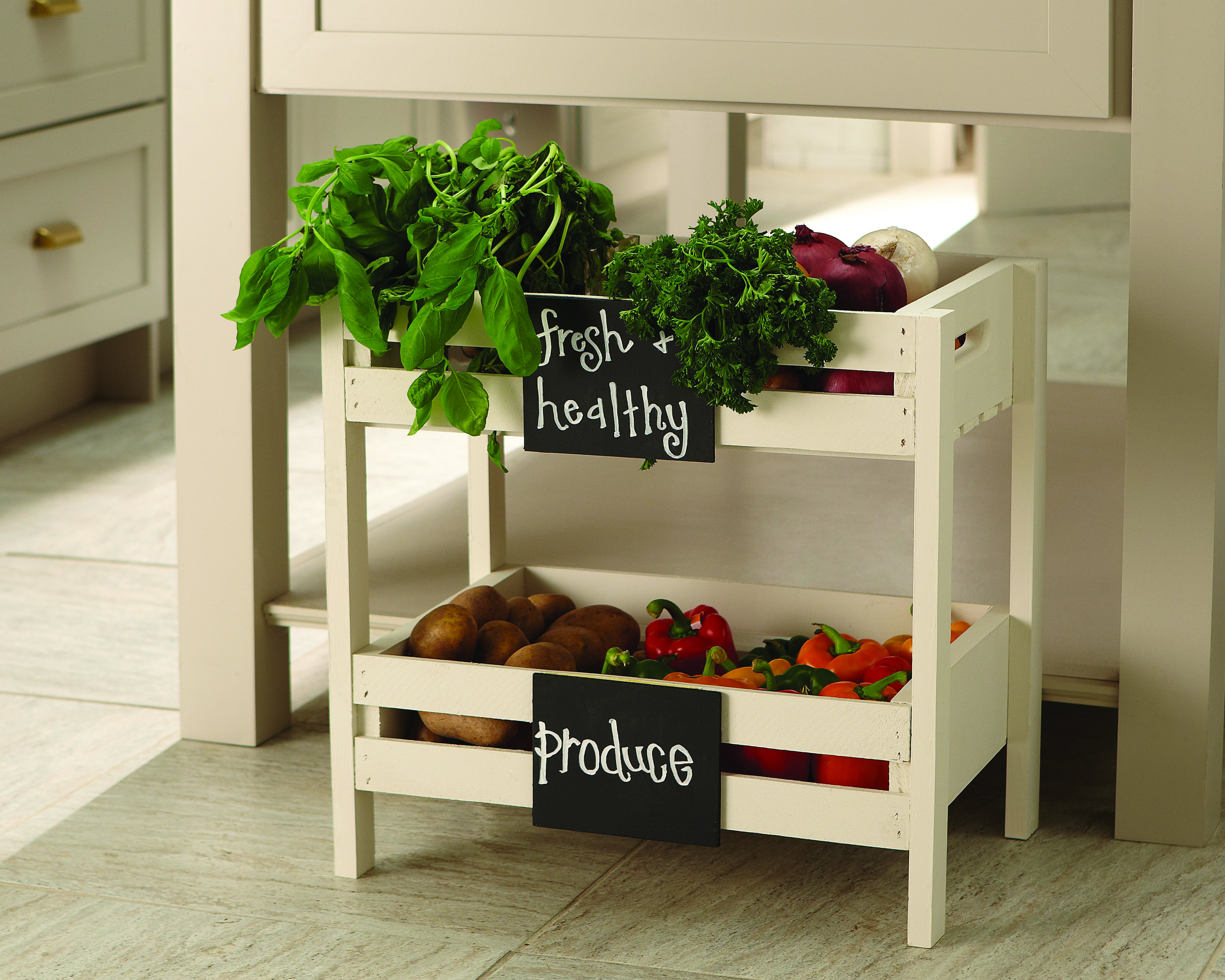 DIY vegetable stand with fresh produce