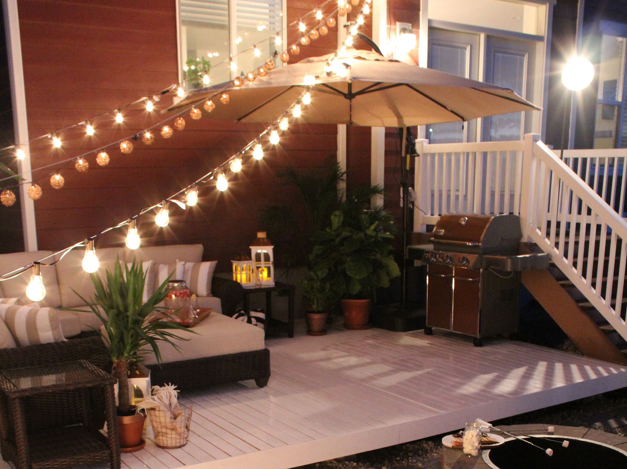 DIY deck with hanging lights