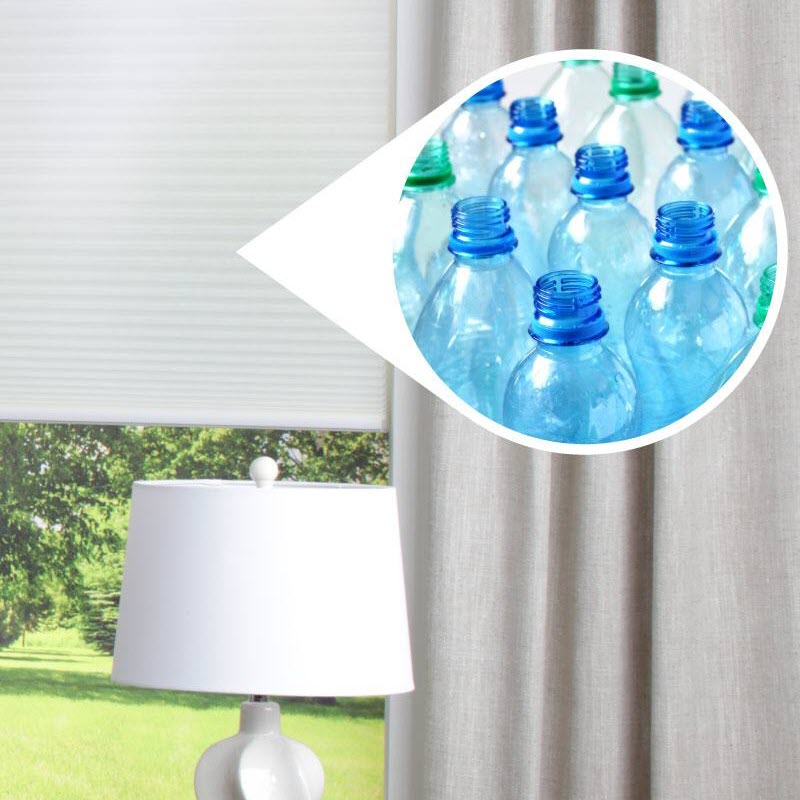 Simplyeco cellular shade line created from recycled plastic water bottles