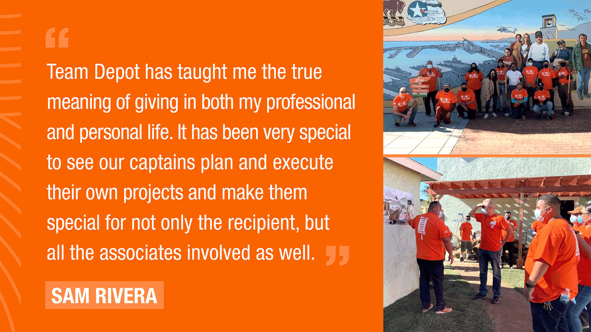 Quote from Sam Rivera with pictures of Team Depot