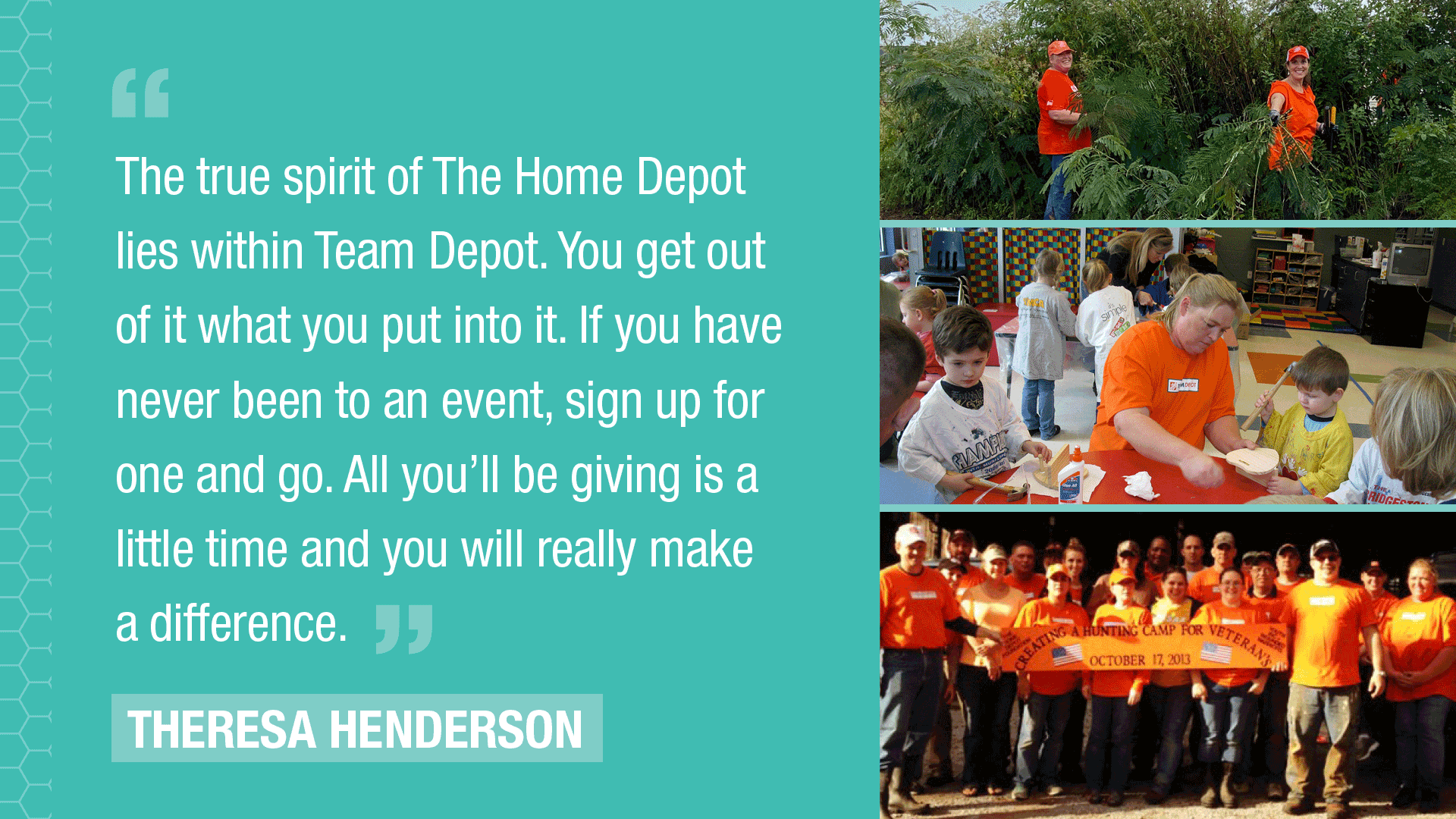Quote from Theresa Henderson with pictures of Team Depot