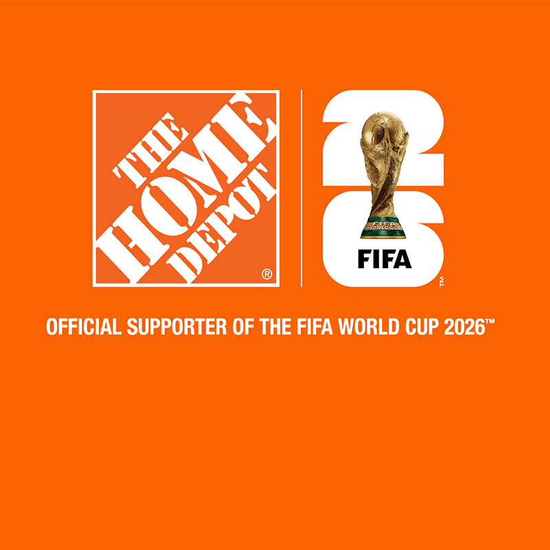 Image with text announcing FIFA and The Home Depot partnership