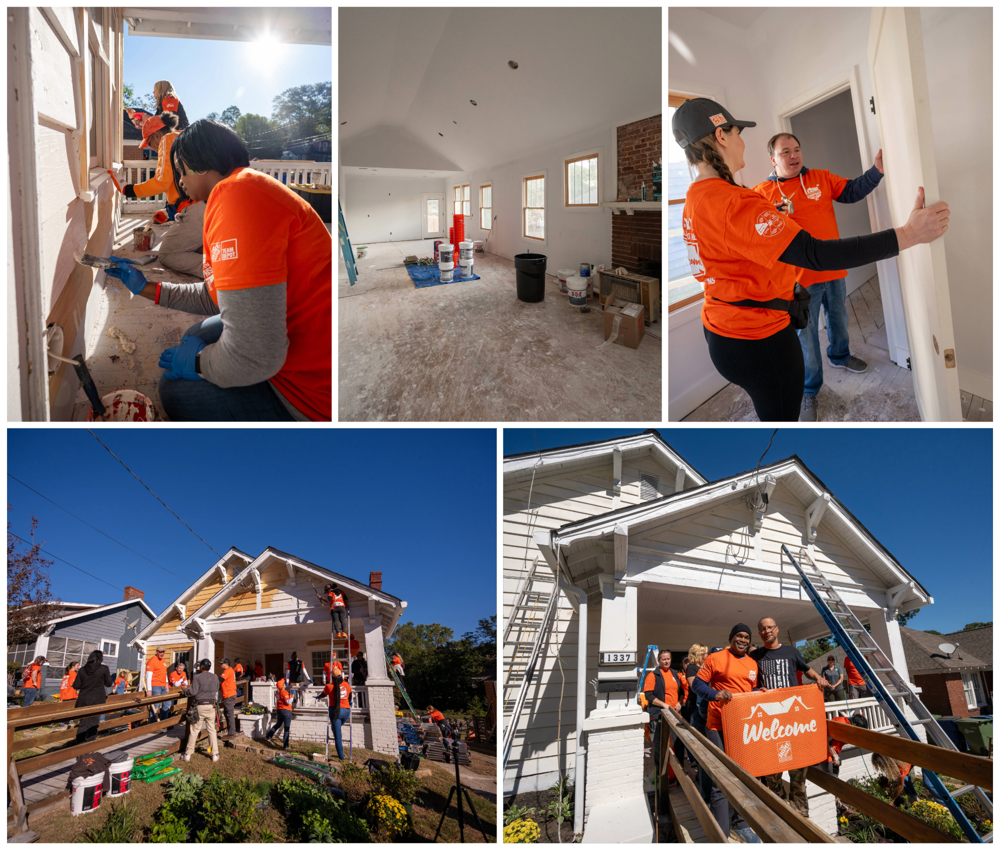 a collage of team depot volunteers