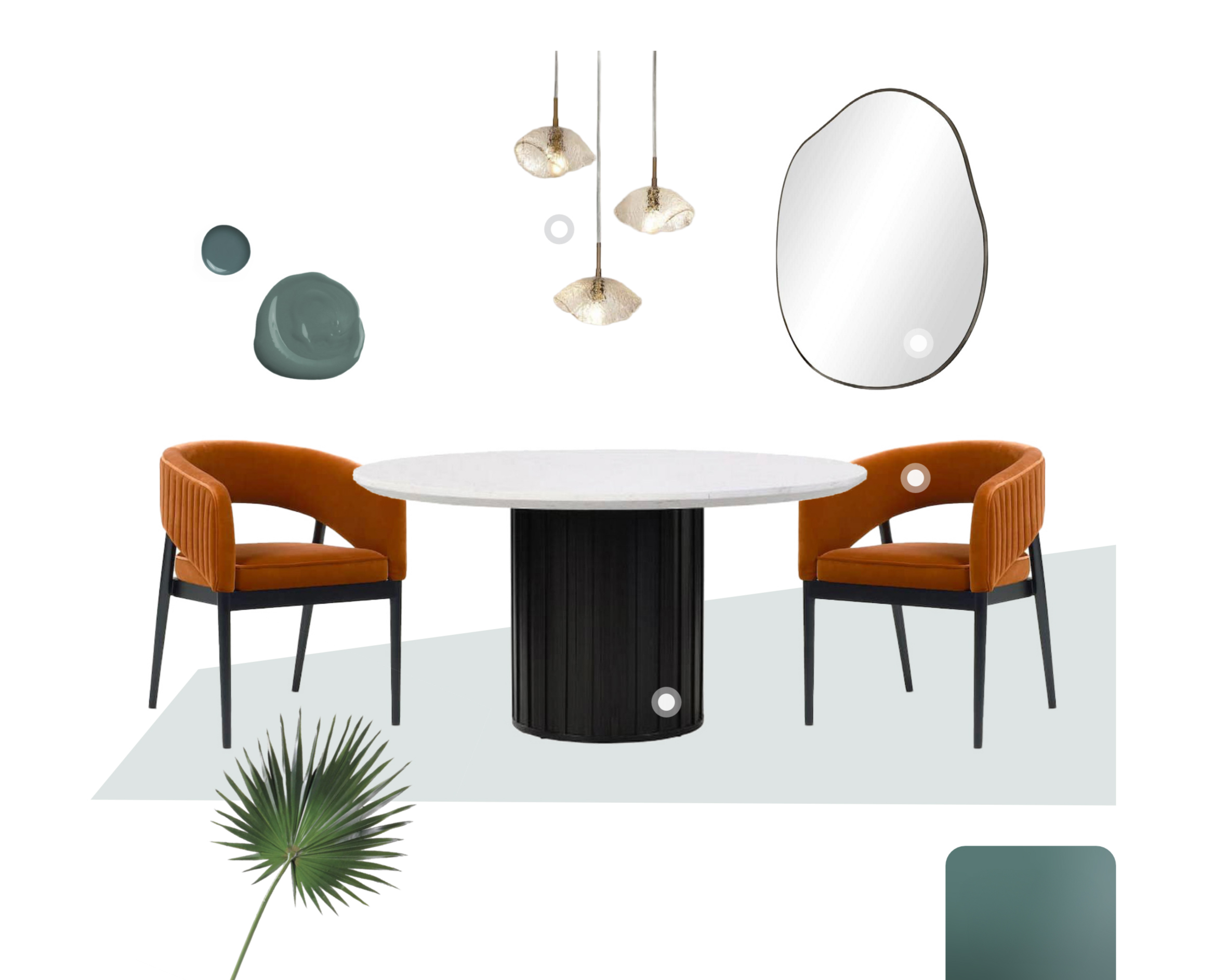 A vignette of a diningroom featuring the color hidden gem