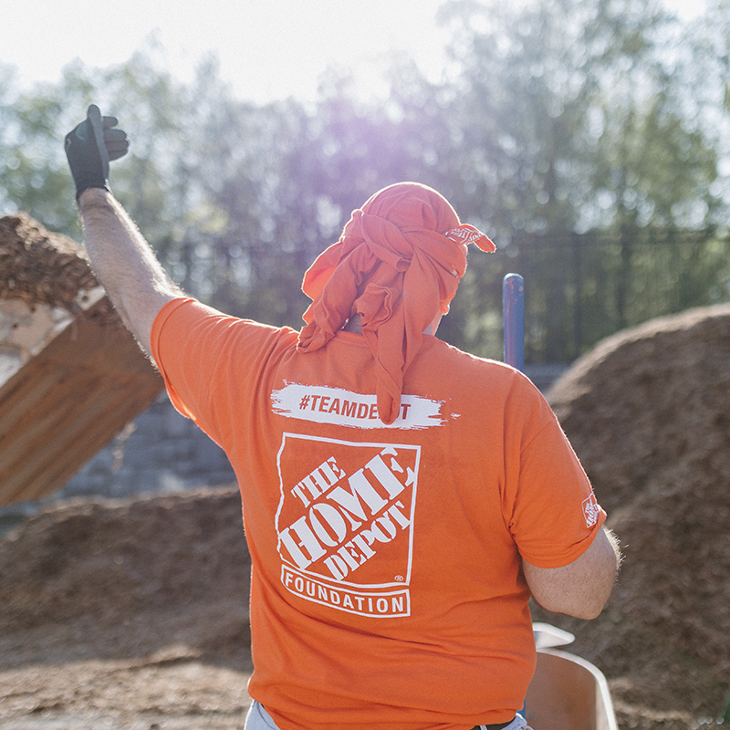 a team depot volunteer working on a landscape