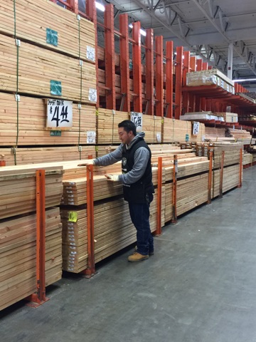 Home Depot Pro customer in lumber ailse