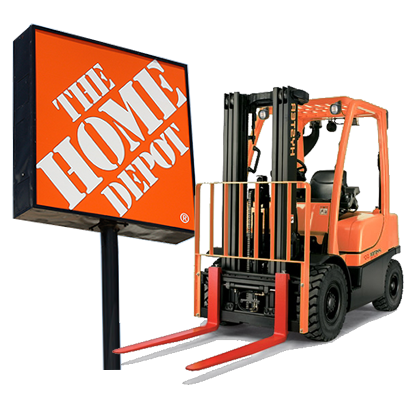The Home Depot Sign and Forklift Operations Highlight in the Hero 