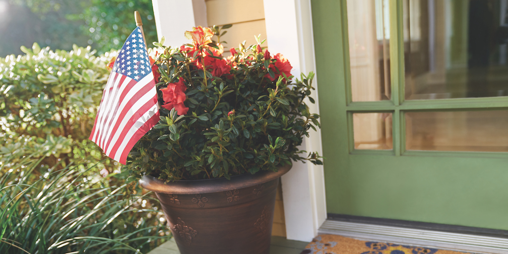 American flag in potted plant
