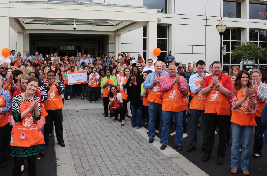 Associates gathered outside Home Depot headquarters