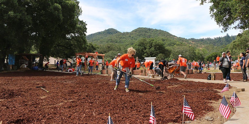 Team Depot volunteers working on Veterans Home grounds