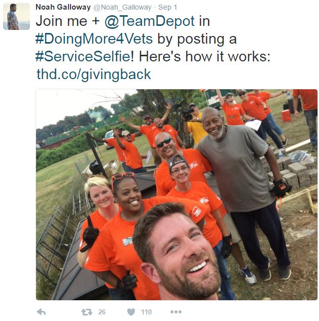 Noah Galloway tweet from Team Depot project