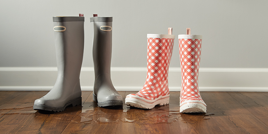 Pergo Outlast+ flooring with water from rainboots