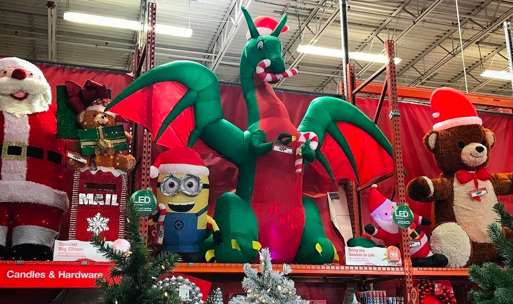 Gary the inflatable dragon in Home Depot store