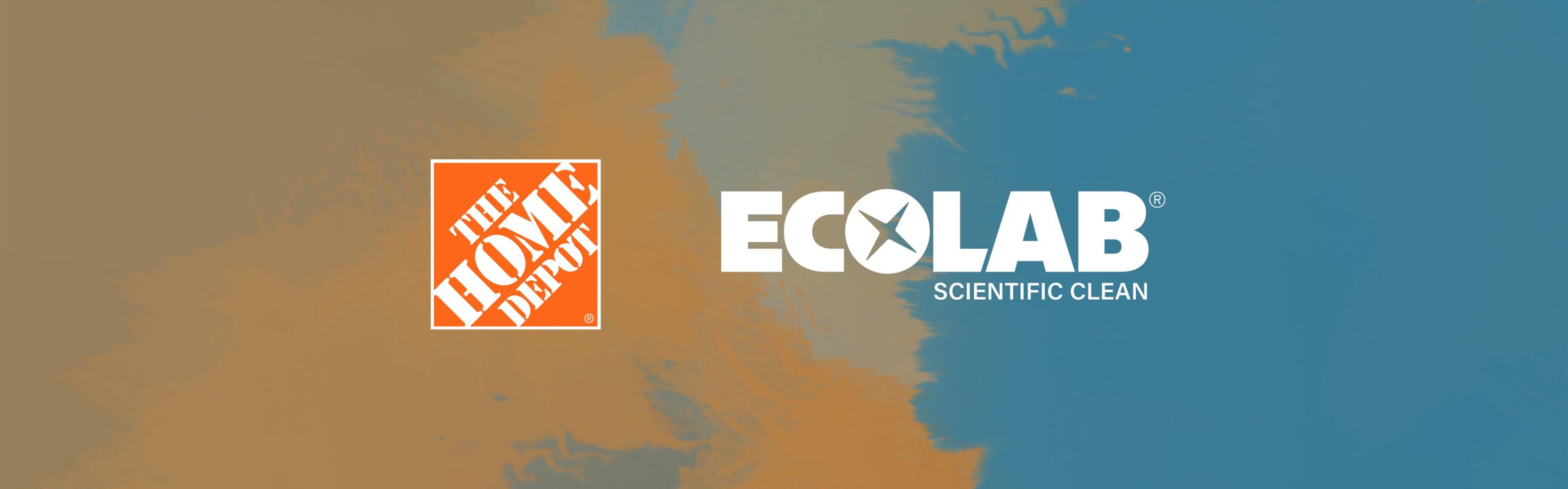 EcoLab logo with the Home Depot logo on a blue yellow background