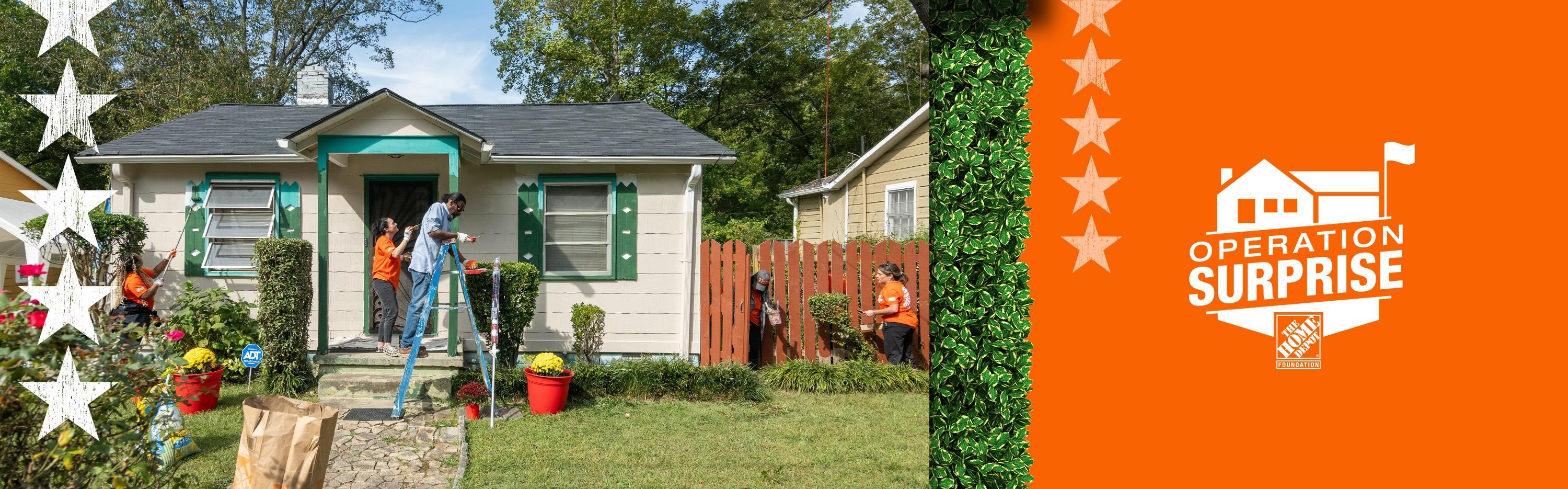 Operation surprise logo next to a house