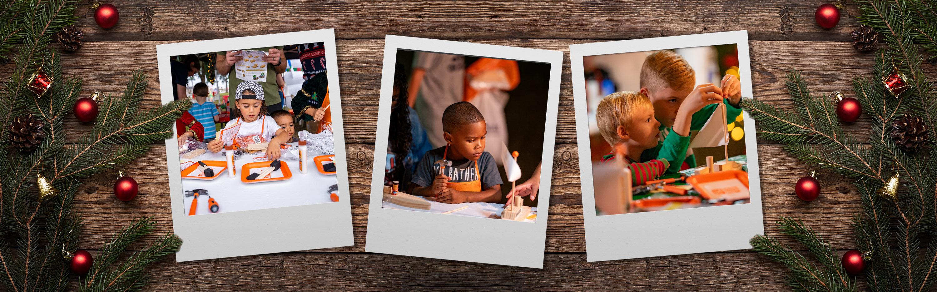 Three photos of kids at the kids workshops