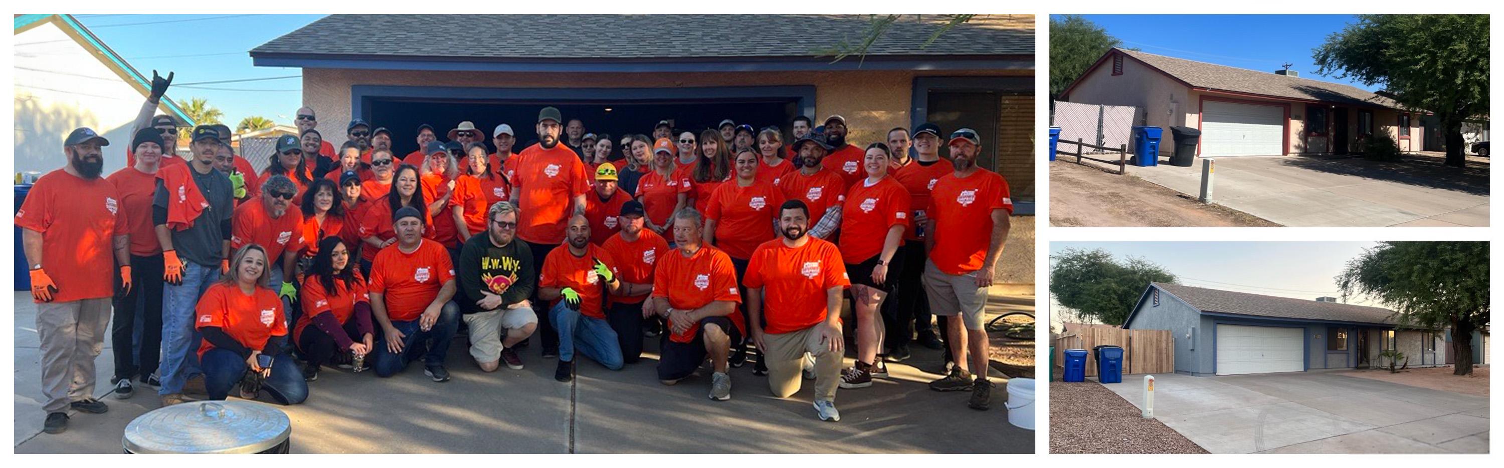 Team Depot volunteers with before and after home shots
