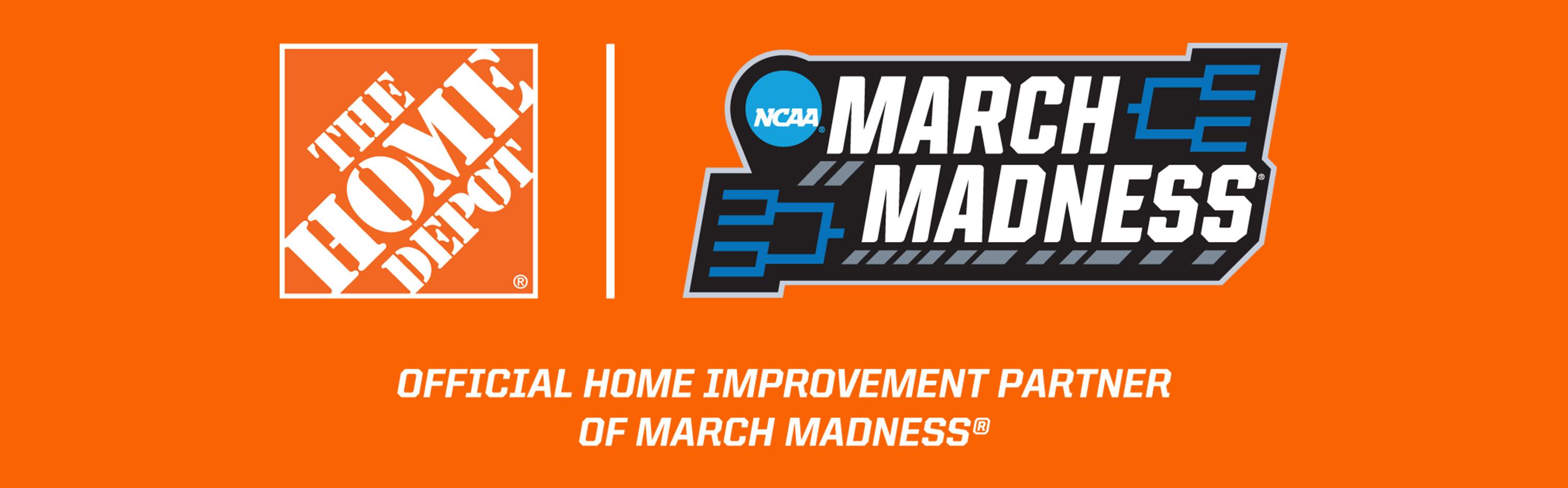 Home Depot and March Madness logo on orange background