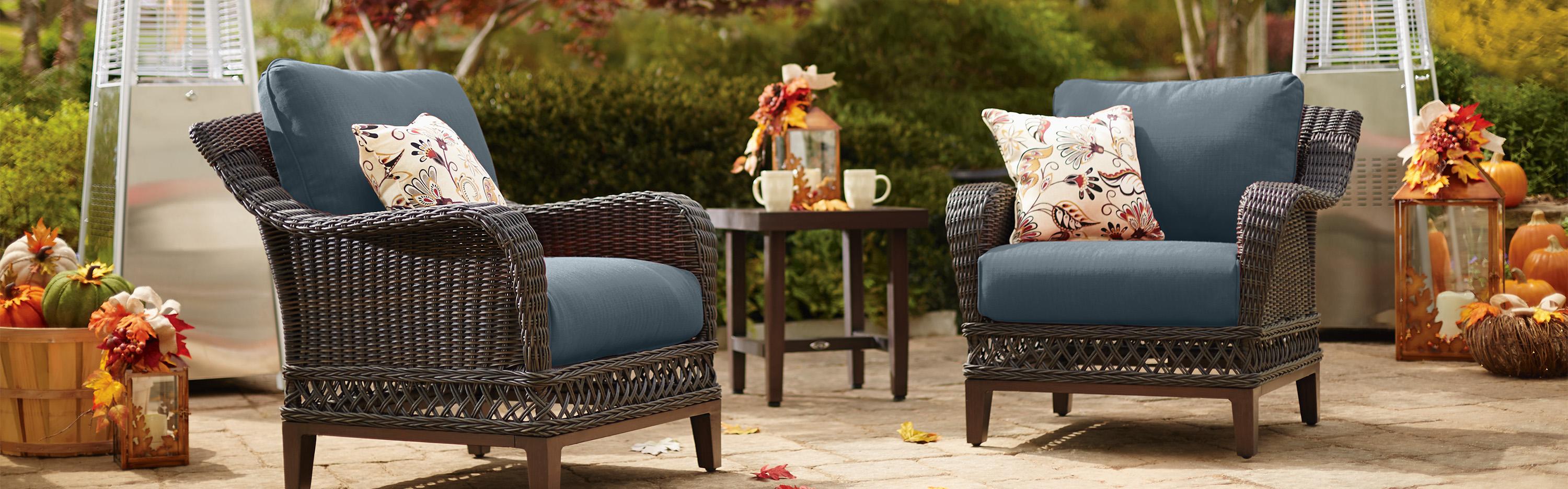 A patio decorated for fall