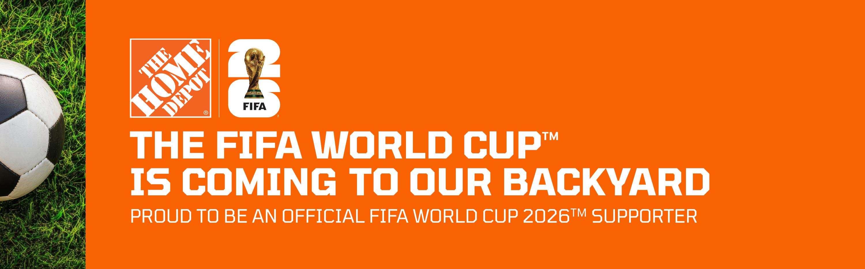 Image with text announcing FIFA and The Home Depot partnership