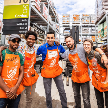 Group of Home Depot associates standing together in a group