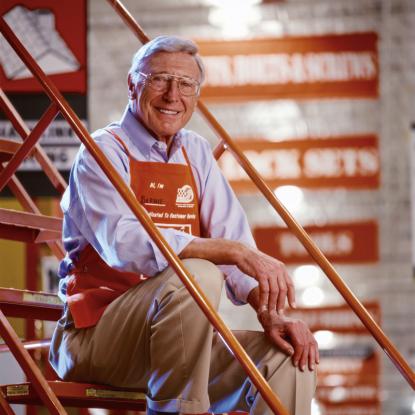 Bernie sitting on a THD ladder