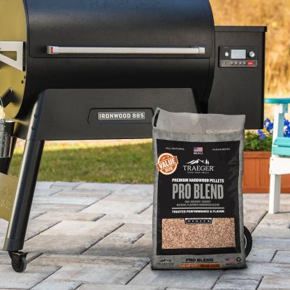 A grill and wood pellets