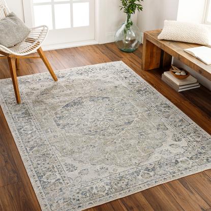 An area rug in a room