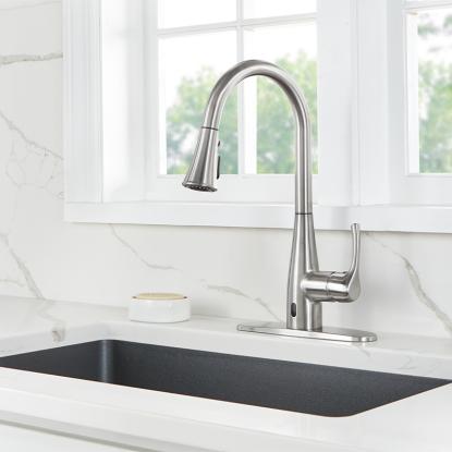 A kitchen sink and faucet