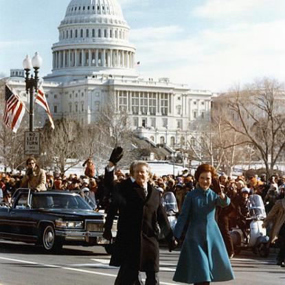 President and Mrs. Carter Walking to the White House After the Swearing in Ceremony at the Capitol