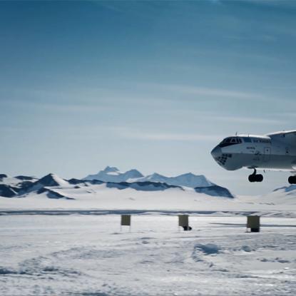 Cargo plane flying into Antarctica