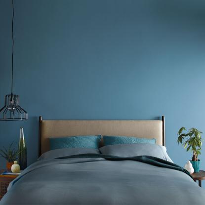 Bedroom painted in Blueprint by Behr 
