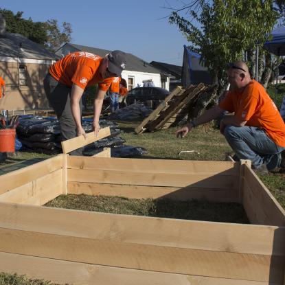 Team Depot volunteers building garden beds