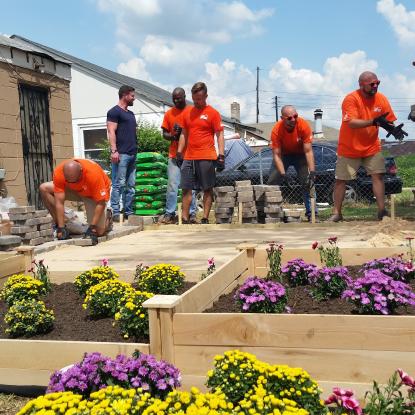 Team Depot volunteers building a new patio