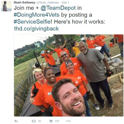 Noah Galloway tweet from Team Depot project