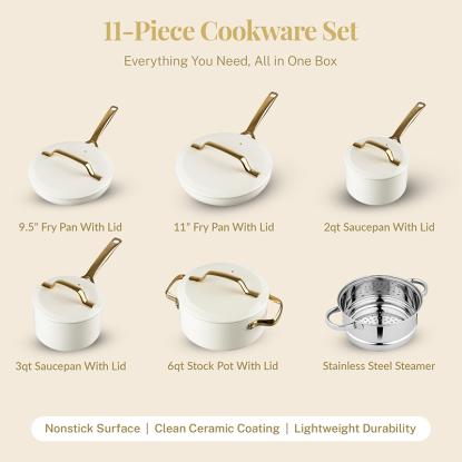 An 11-piece cookware set