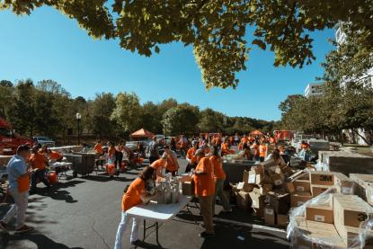 Volunteers packing Disaster Relief Buckets