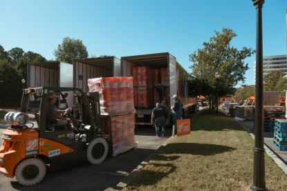 Disaster Relief Buckets being loaded into a truck