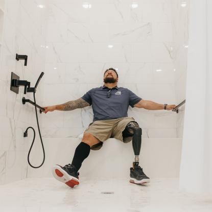 A veteran in his new bathroom