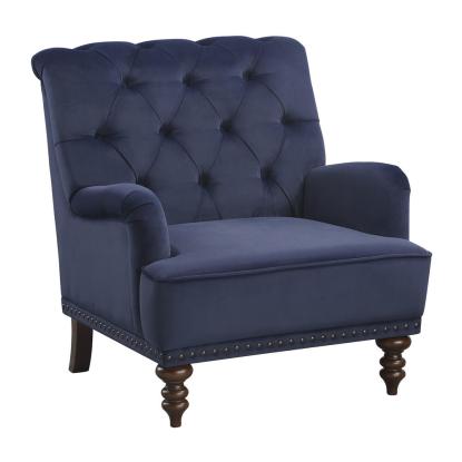 Lazzara Dark Blue Velvet Tufted Accent Chair