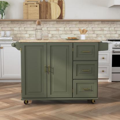 Kitchen Cart with Natural Wood Top
