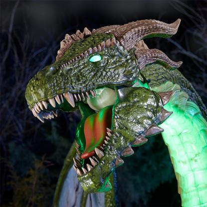 A close up of the 8-foot Giant-Sized Color Changing Animated LED Wyvern